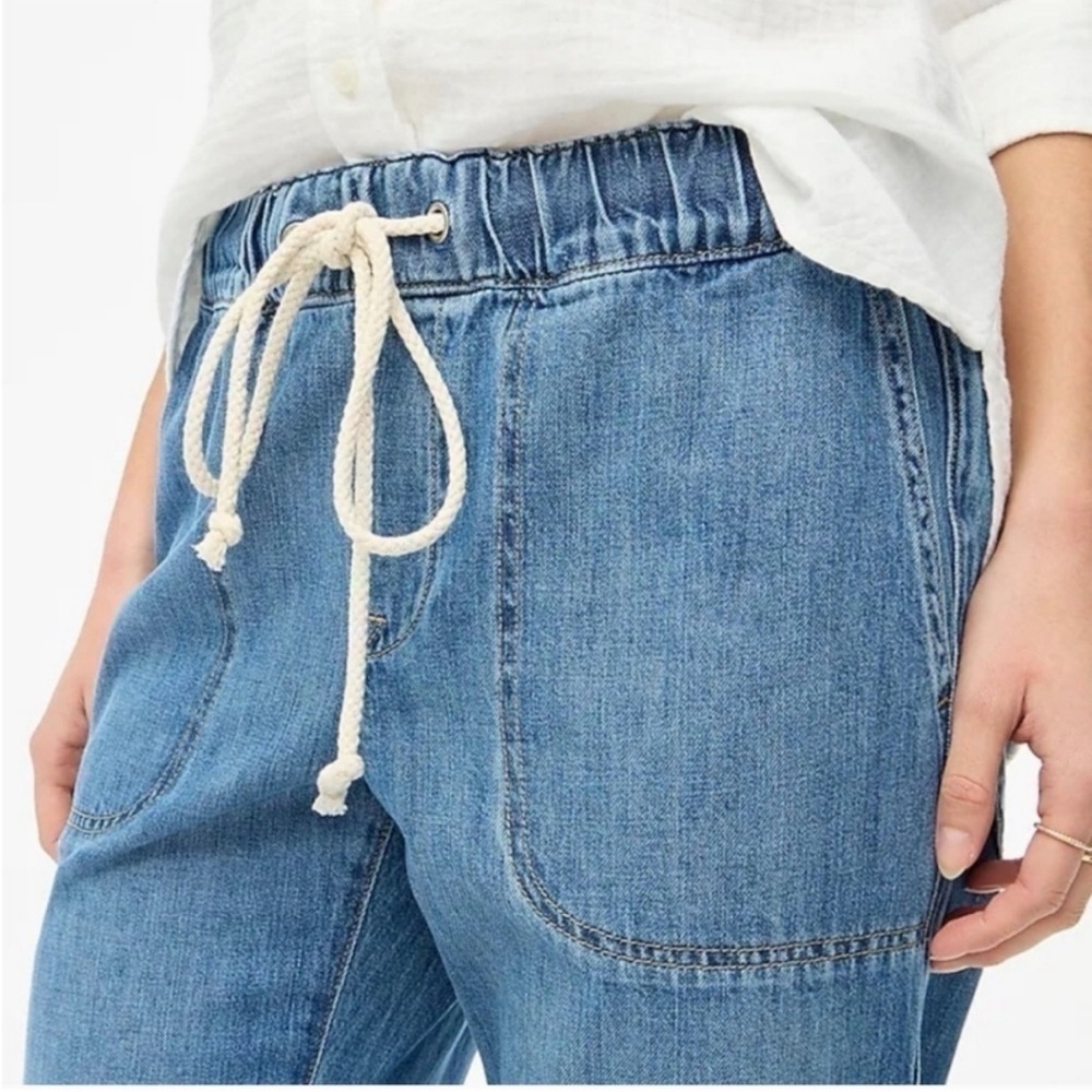 J.Crew Factory Petite Chambray Pants 27P Pull-On Elastic Waist Cropped Denim NWT - Picture 8 of 8